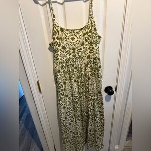 Sleeveless Olive Green Patterned Maxi Dress - Women
